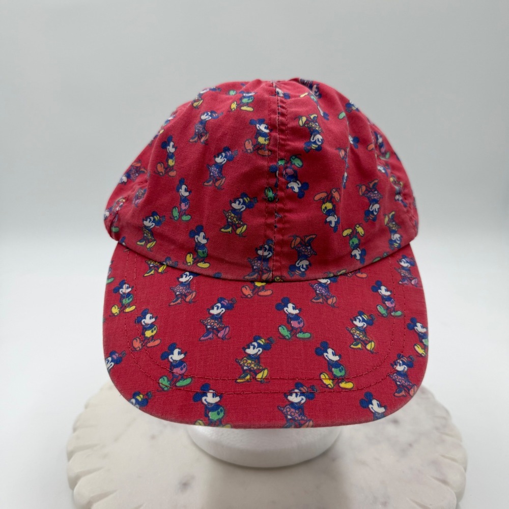 Vintage 80s Disney‎ Mickey Mouse All Over Print Red Hat Made in USA Atlas Adult